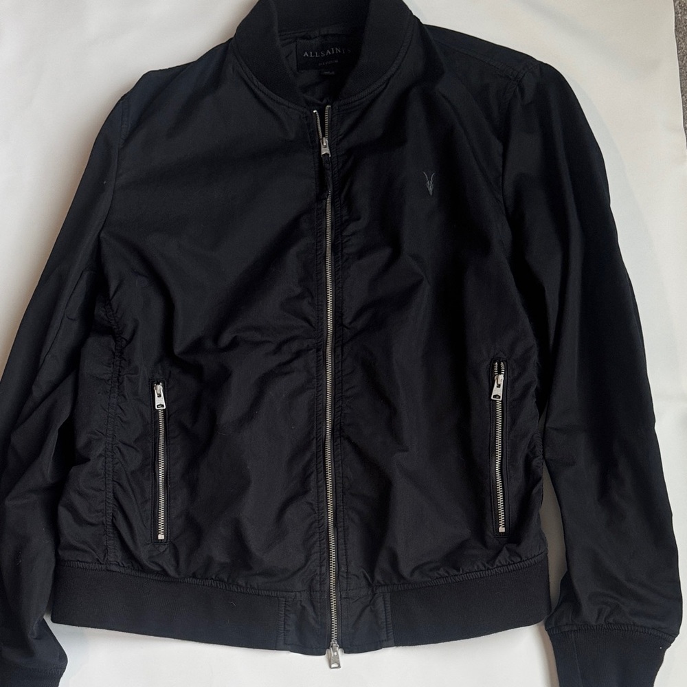 All Saints Men's Basset Black Bomber Jacket - Size M